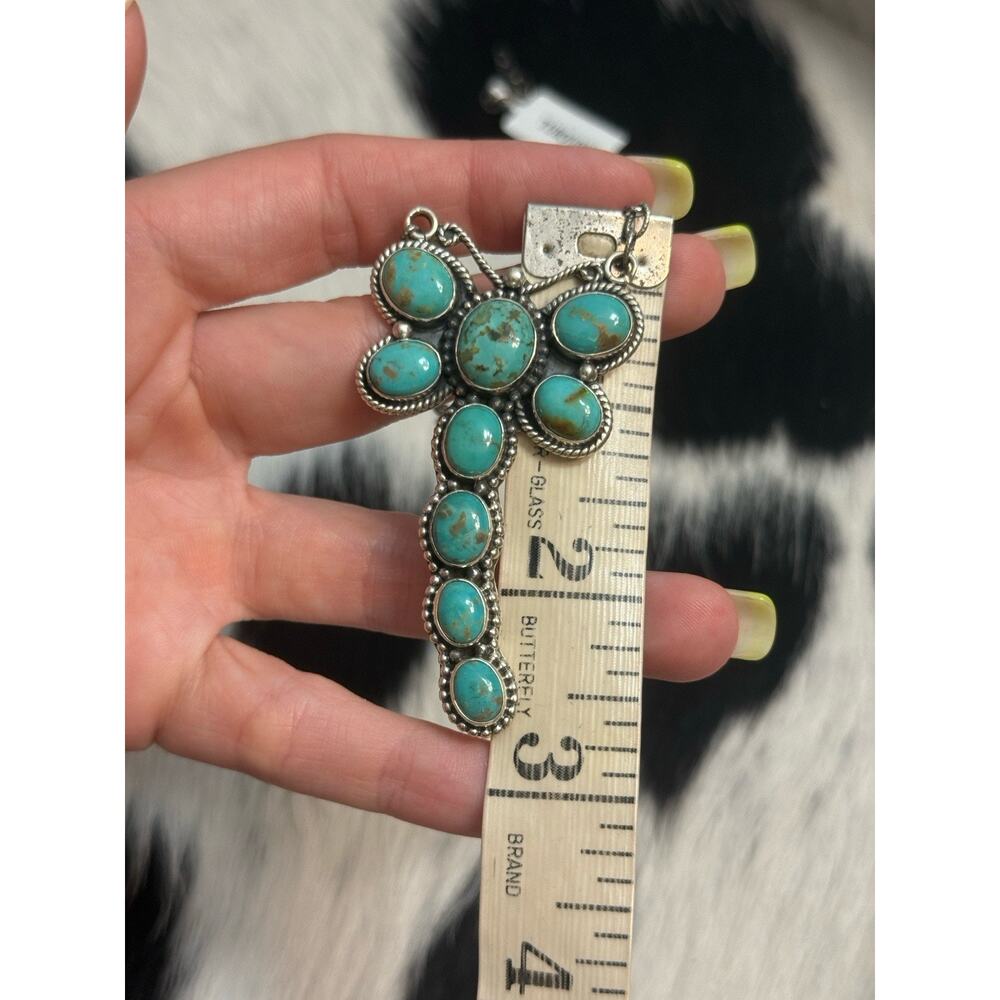 Native American Sterling Silver Blue Turquoise Multistone Dragonfly Necklace - Picture 4 of 13